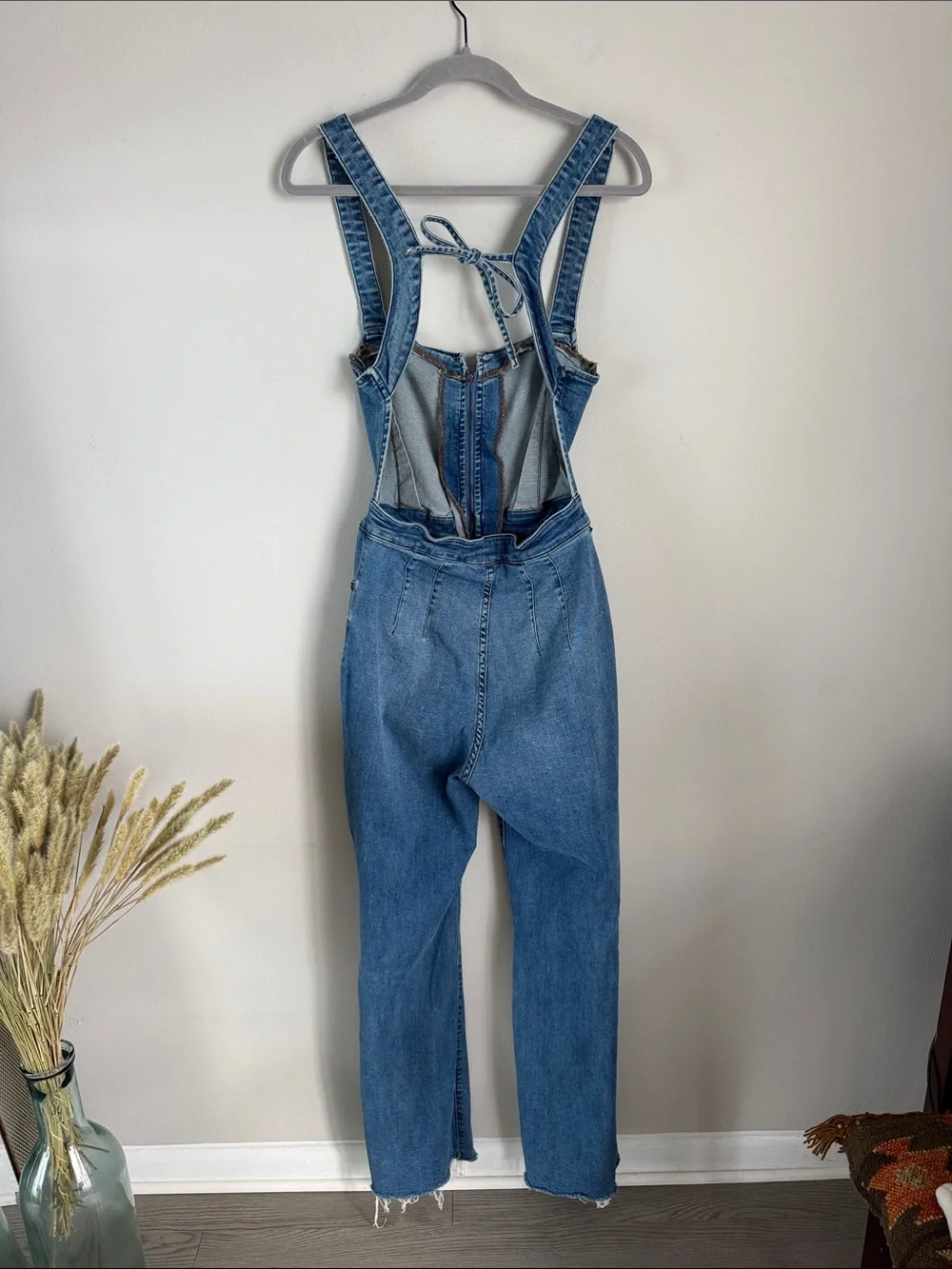 We The Free Denim Jumpsuit Size 10 Open Back Wide Leg Zip Front Free People - Picture 7 of 10